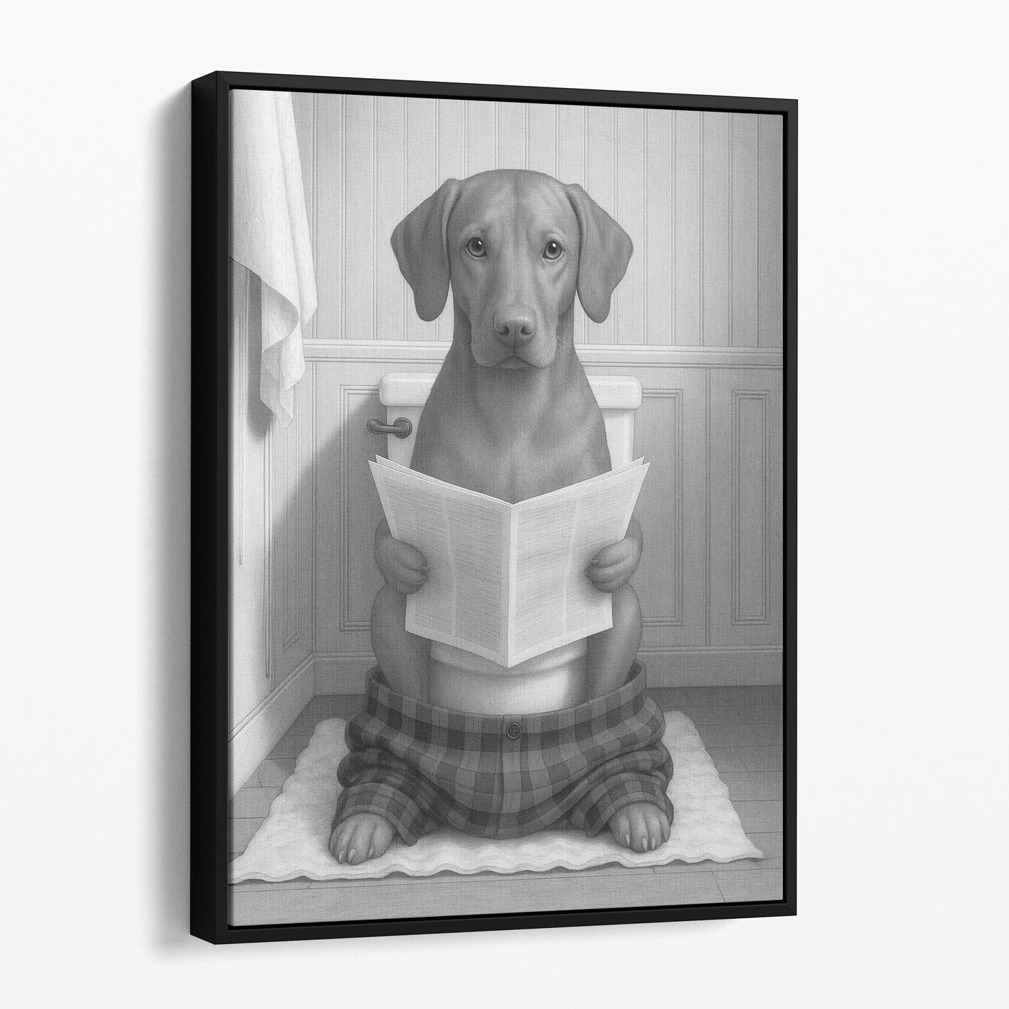 Vizsla Dog Reading The Newspaper On The Toilet