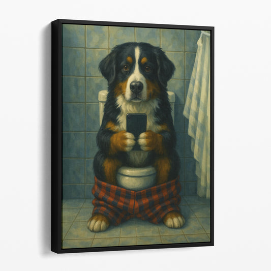 Bernese Mountain Dog On The Phone On The Toilet II