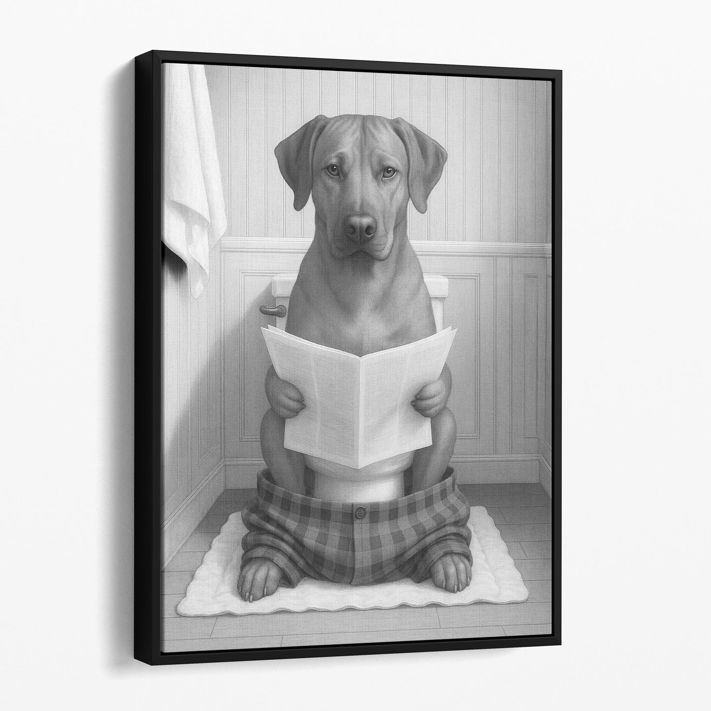 Rhodesian Ridgeback Dog Reading The Newspaper On The Toilet