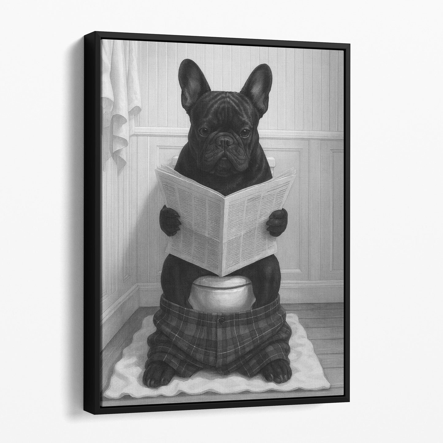 French Bulldog Reading The Newspaper On The Toilet