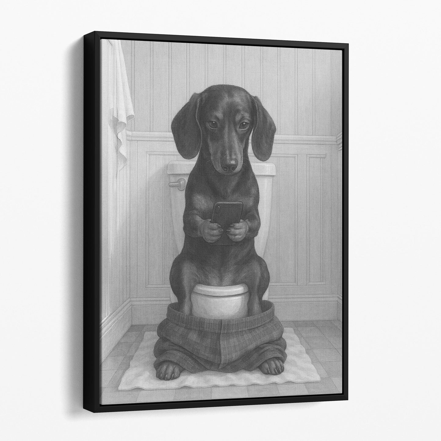 Dachshund Dog On The Phone On The Toilet