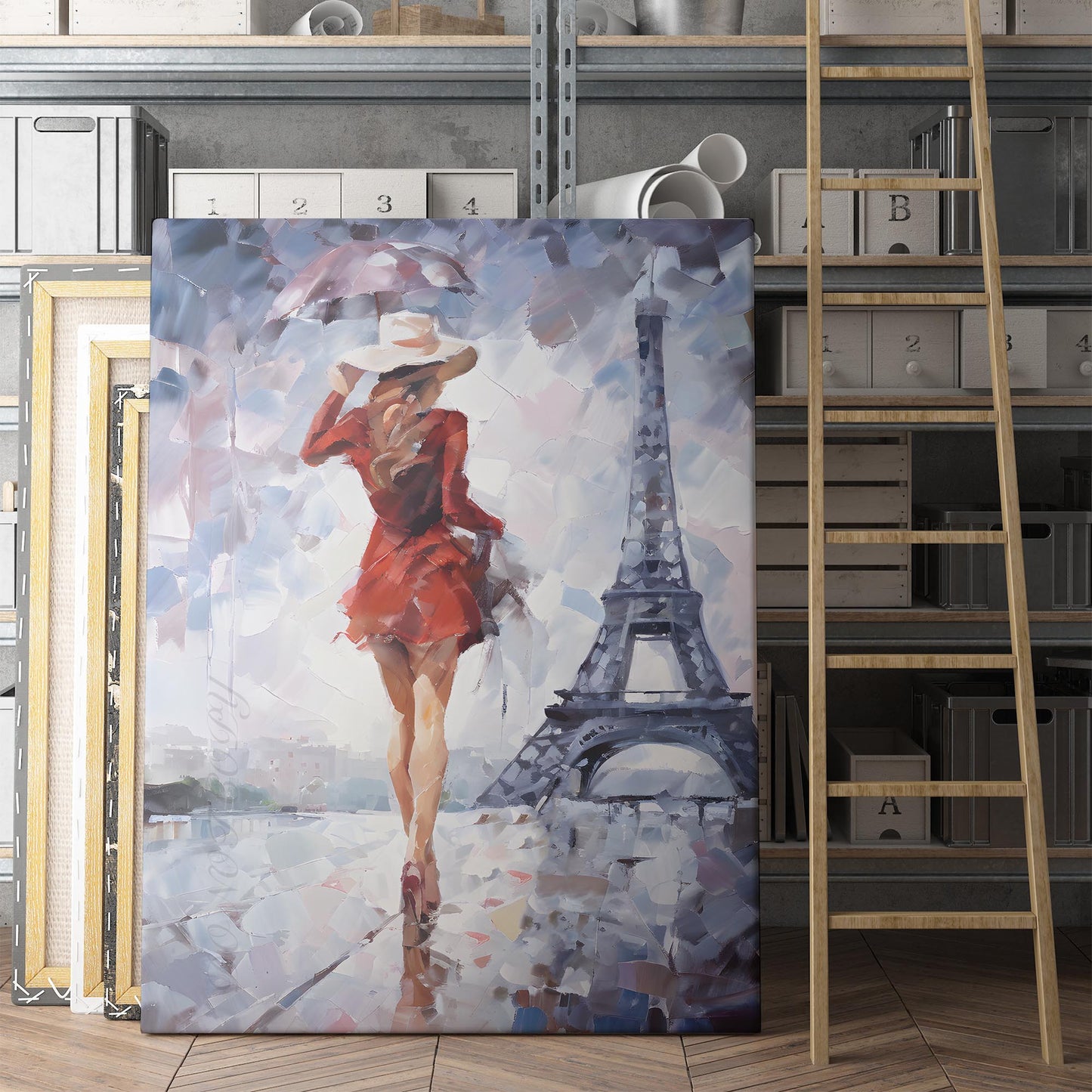 Girl In Red Dress by Eiffel Tower, Paris