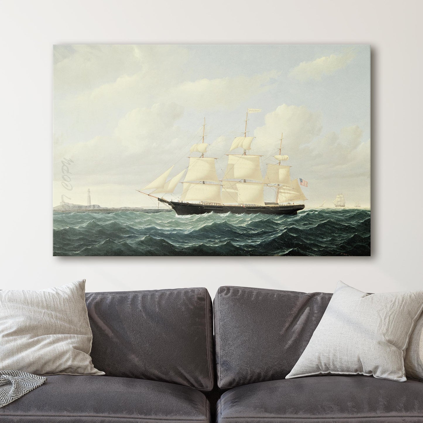 Dashing Wave - Clipper Ship off Boston Light, 1855 by William Bradford