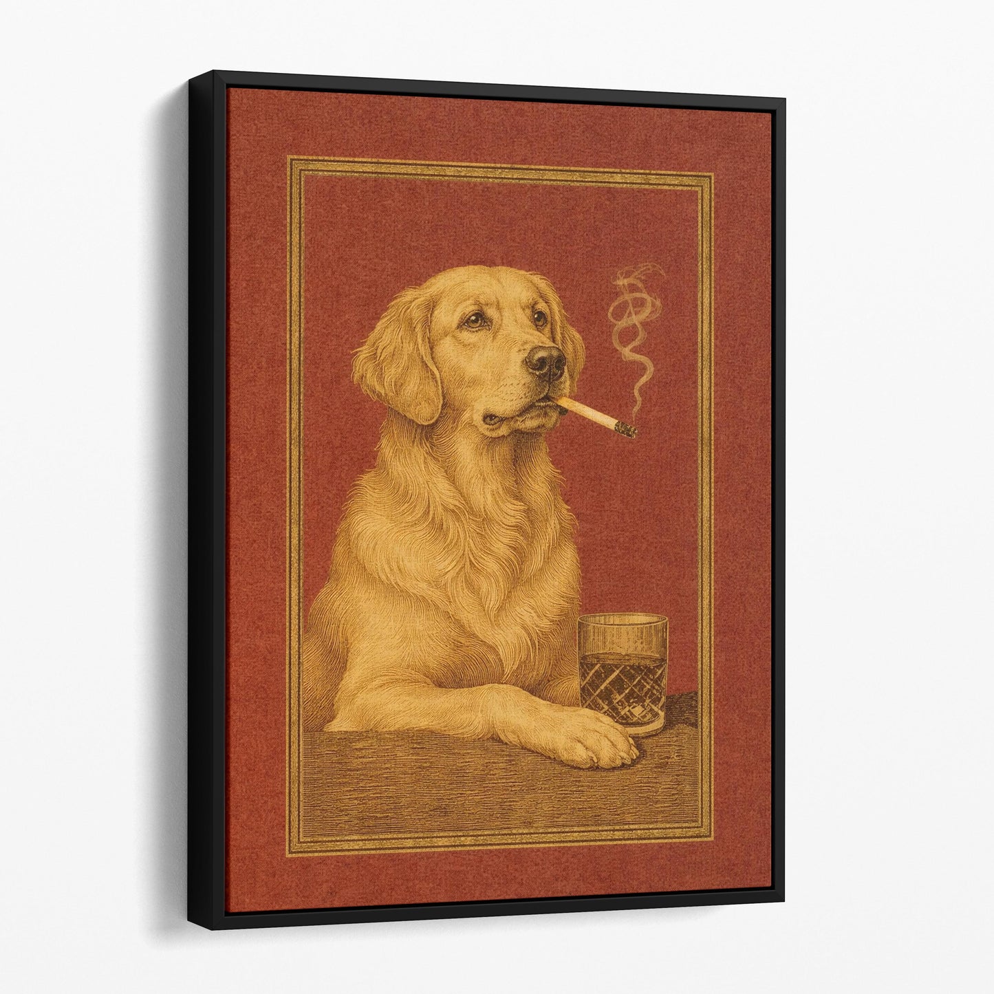 Golden Retriever Dog Drink and a Cigarette
