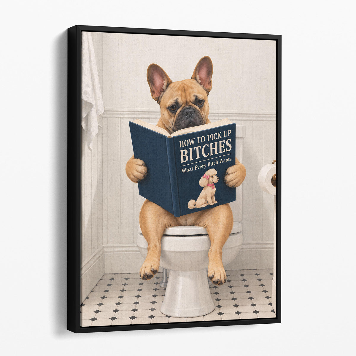 French Bulldog Reading Dating Book On The Toilet
