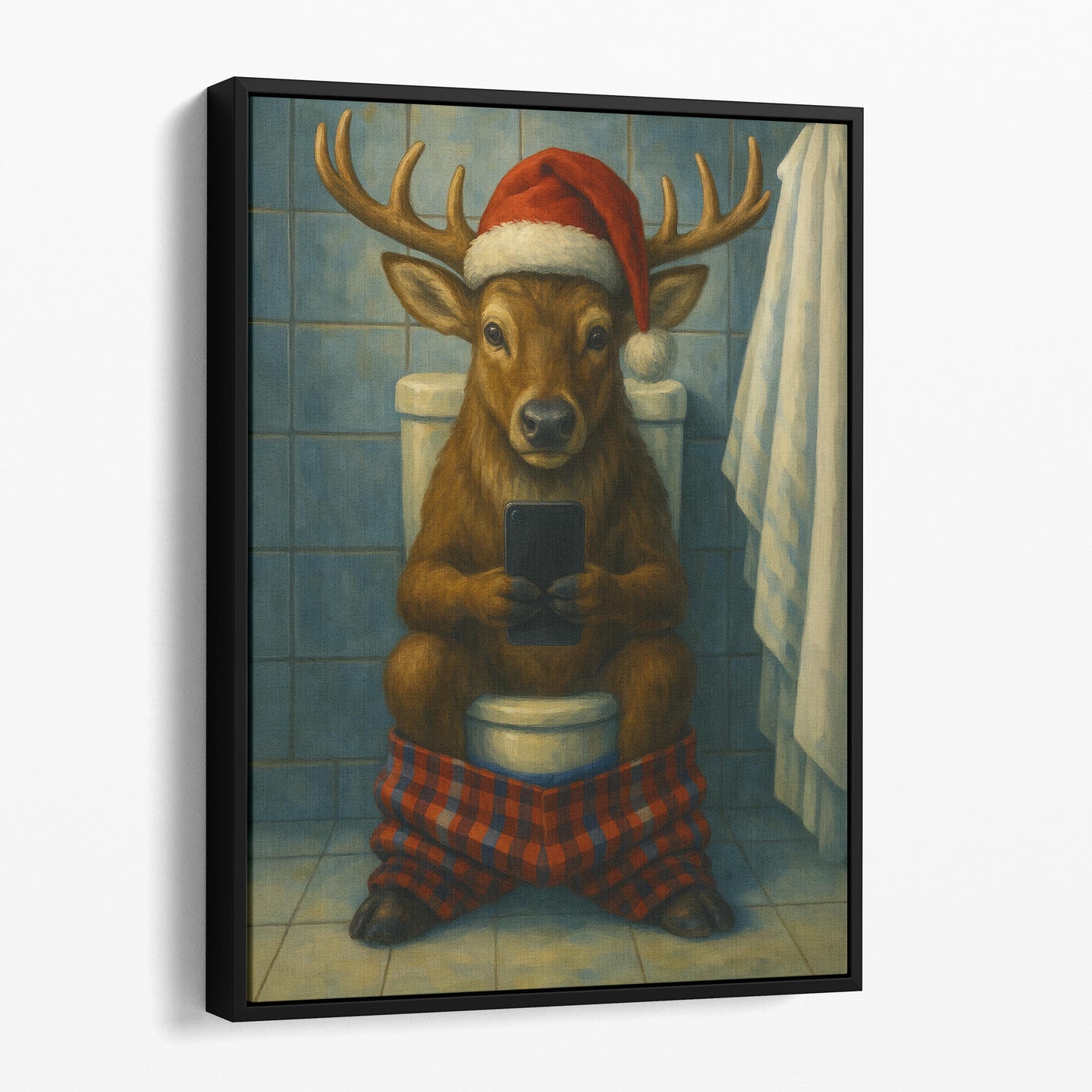Reindeer On The Phone On The Toilet