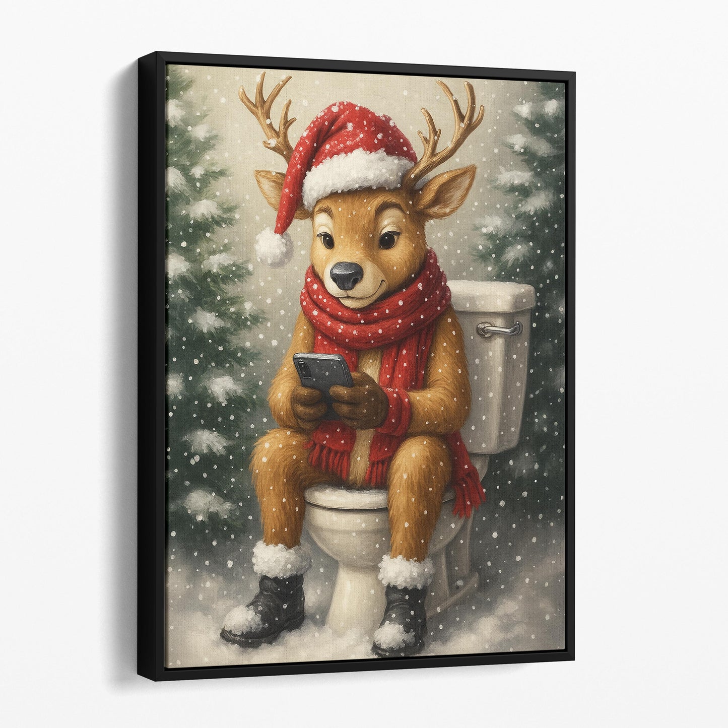 Christmas Reindeer On The Phone On The Toilet