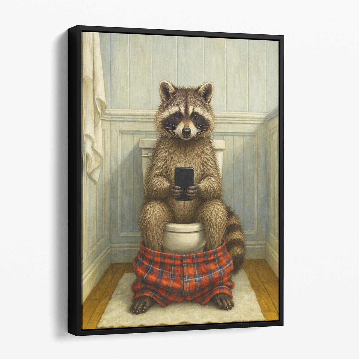 Raccoon On The Phone On The Toilet