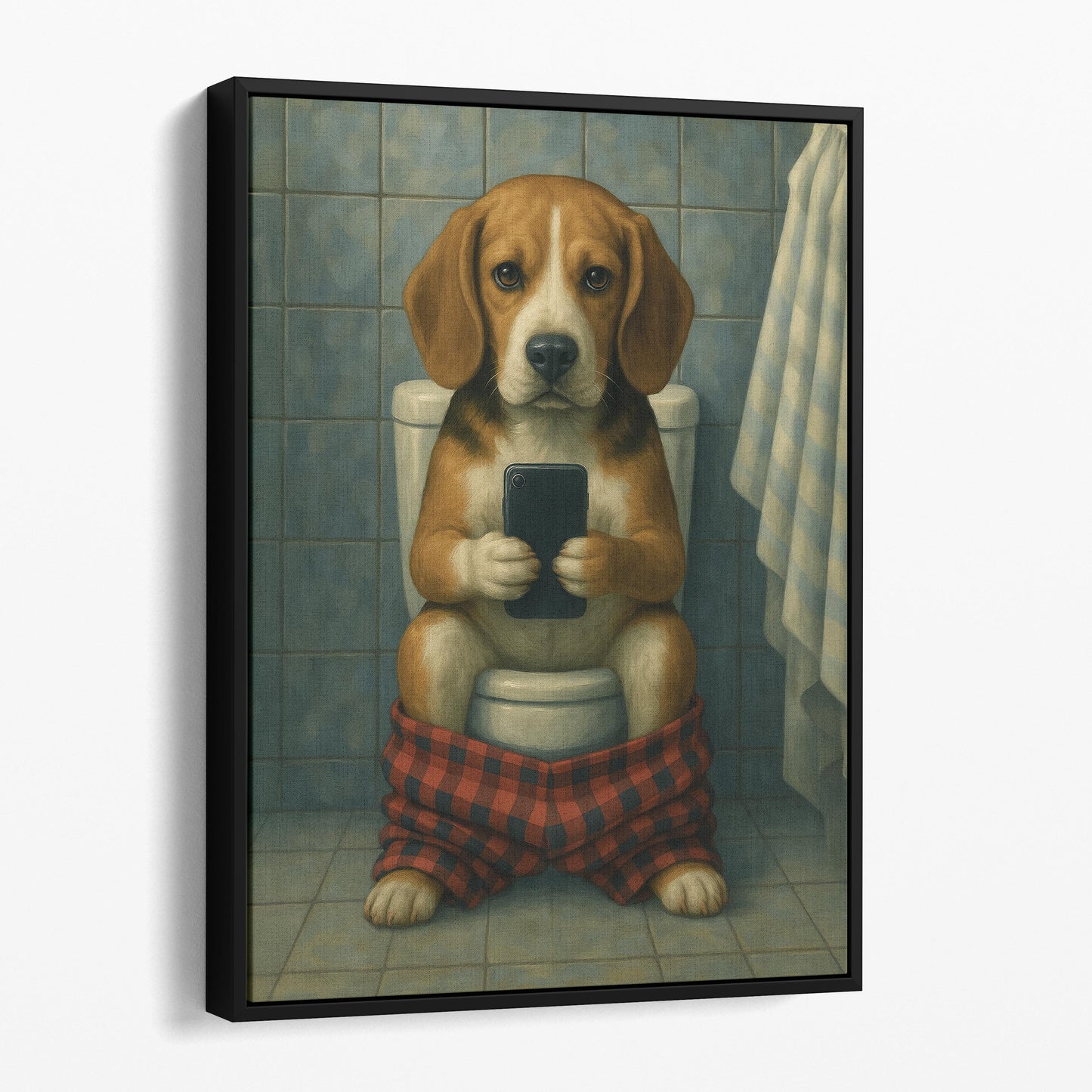 Beagle On The Phone On The Toilet