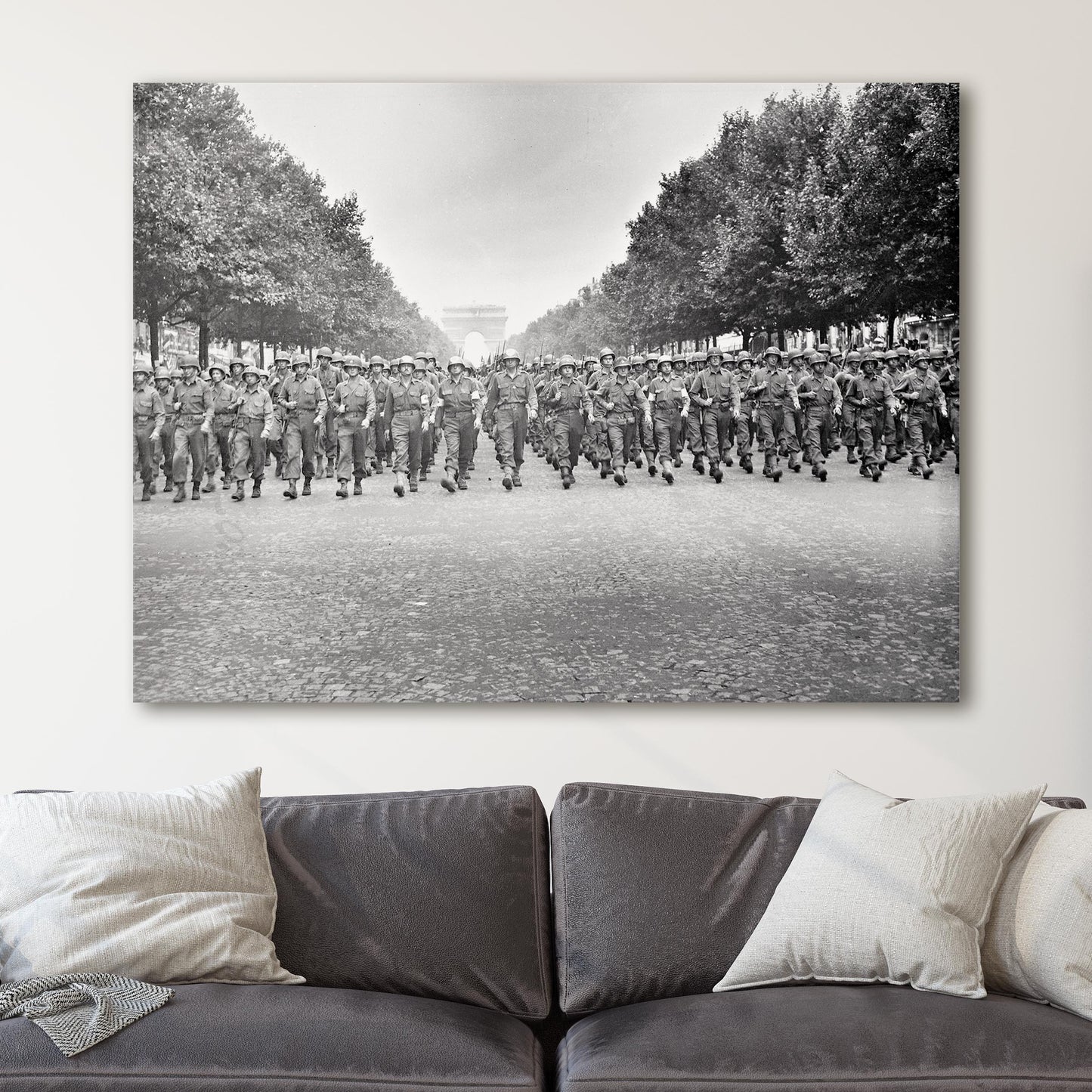 American Troops March Down The Champs Elysees, Paris World War Two