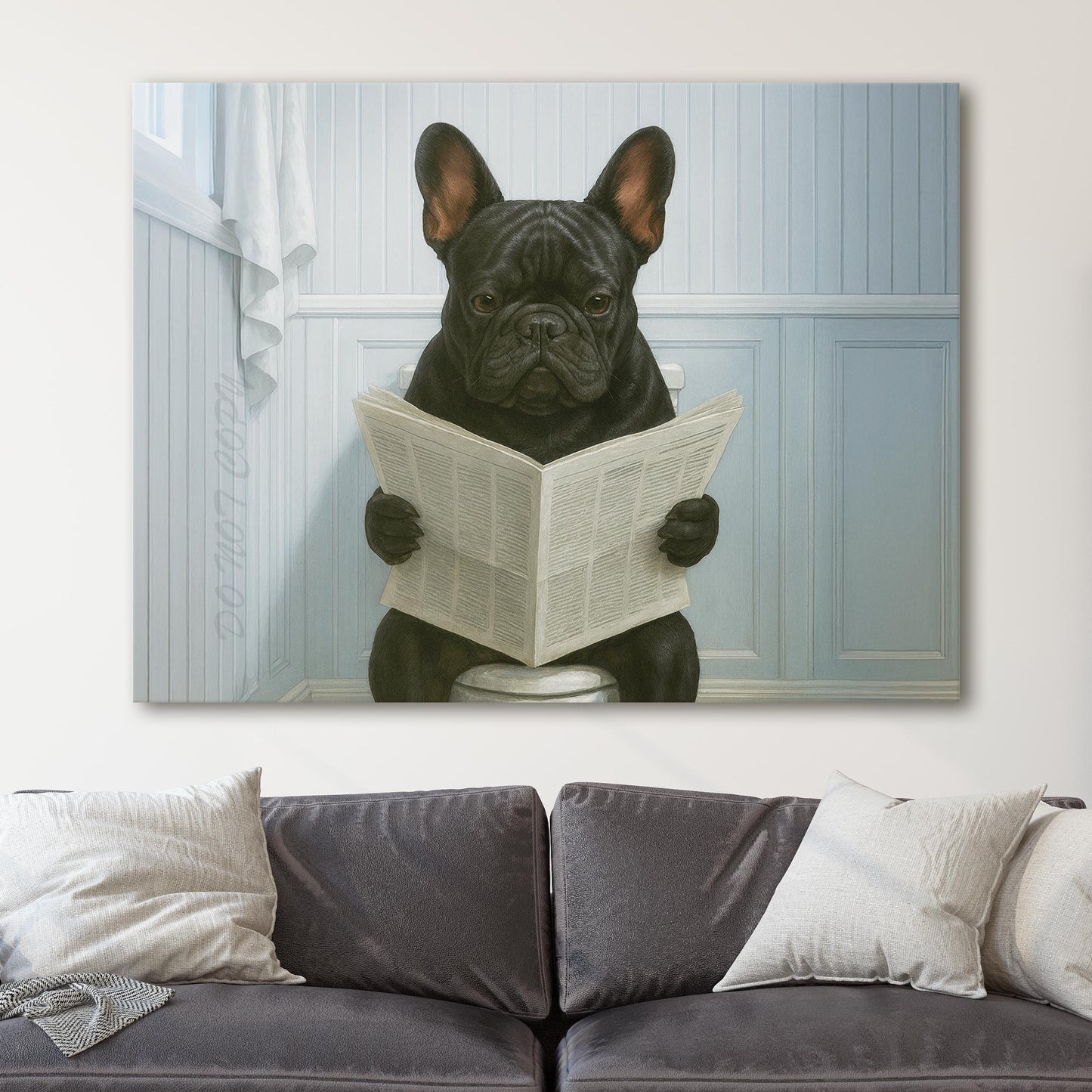 French Bulldog On The Toilet Reading The Newspaper