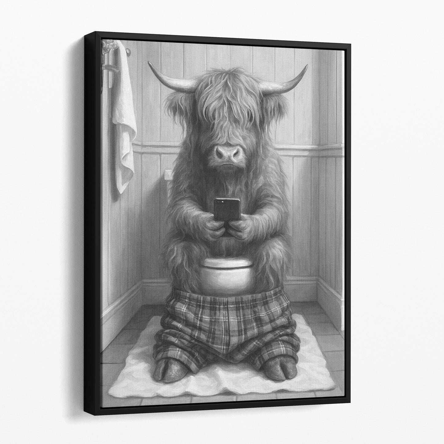 Highland Cow On The Phone On The Toilet