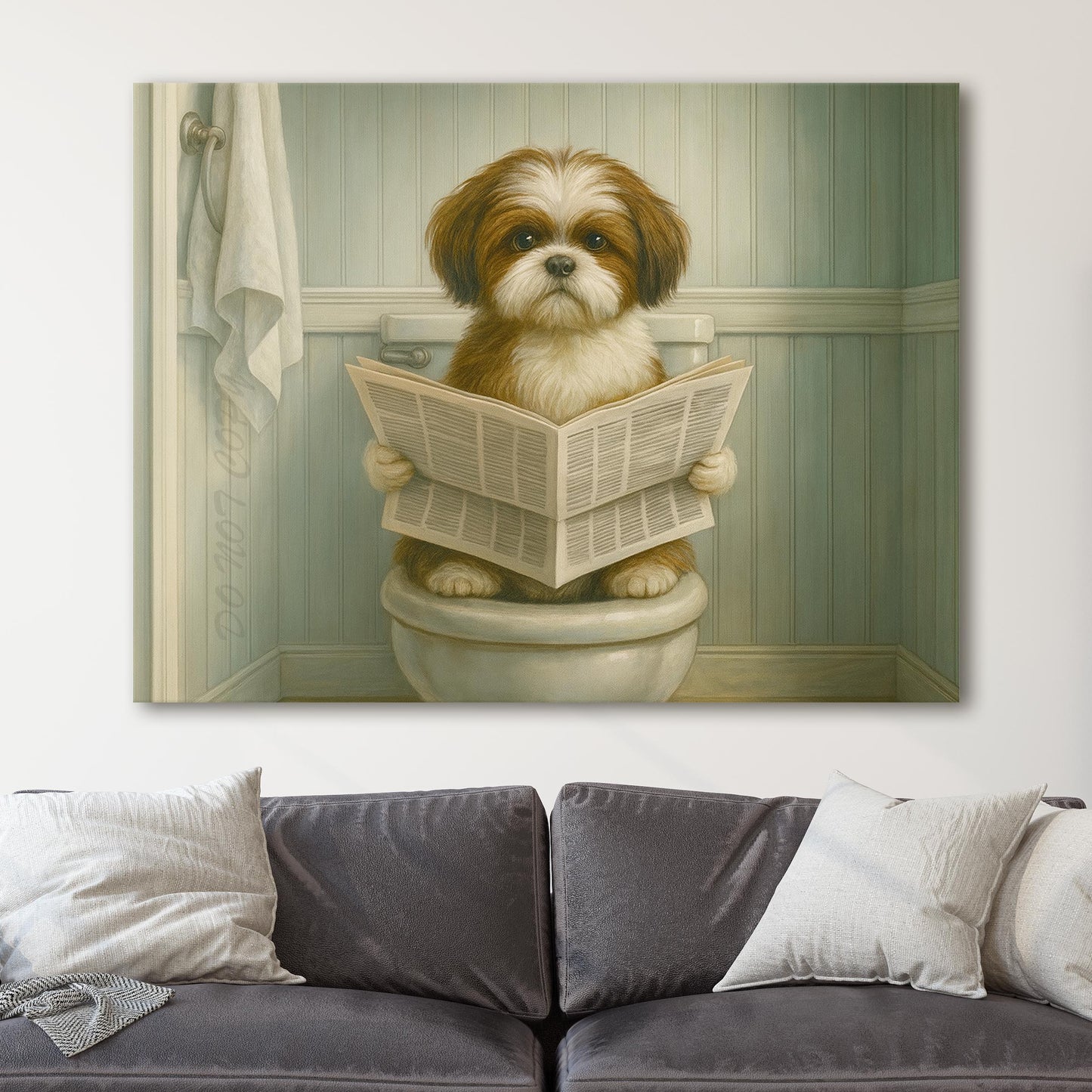 Shih Tzu Reading The Newspaper On The Toilet
