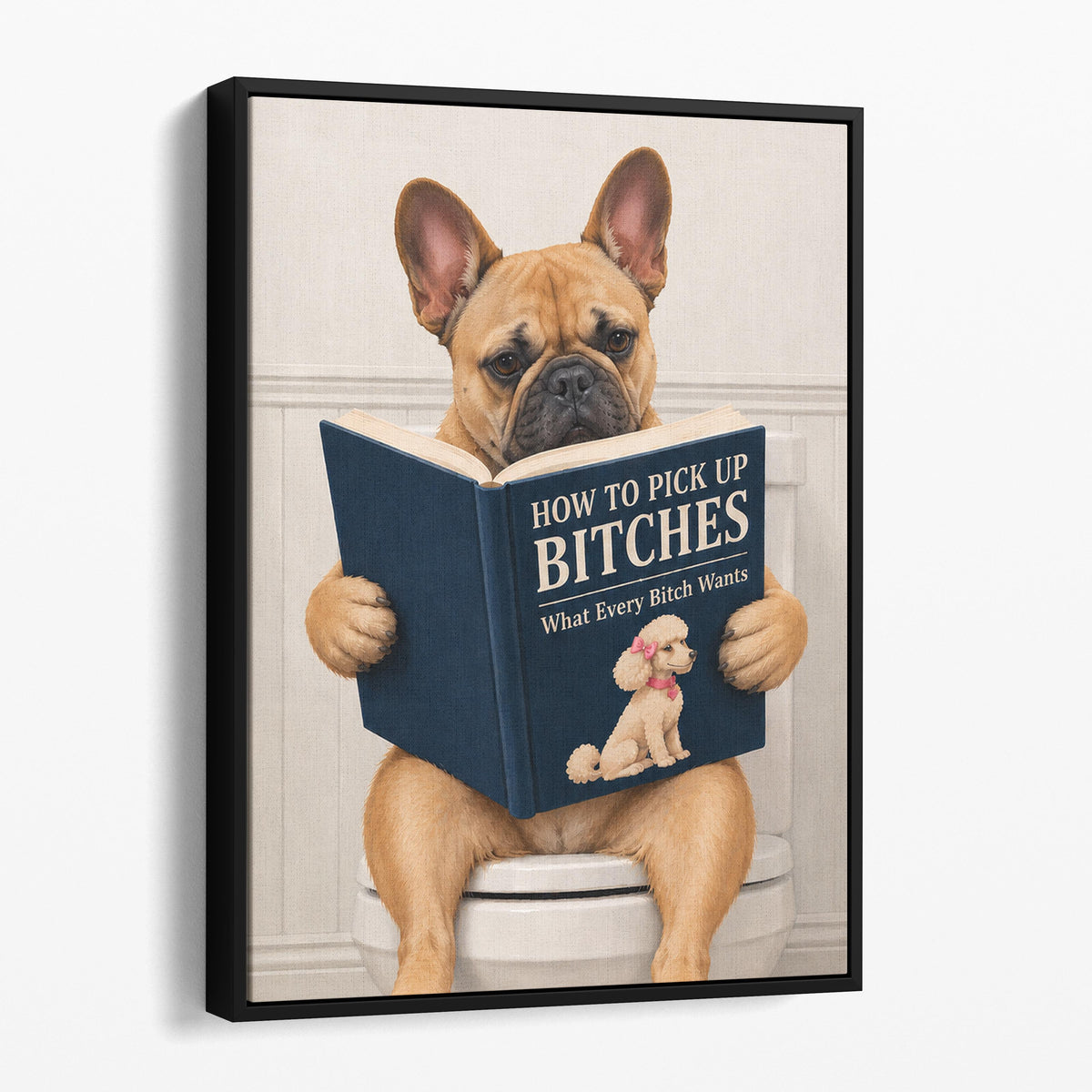 French Bulldog Reading A Dating Book On The Toilet