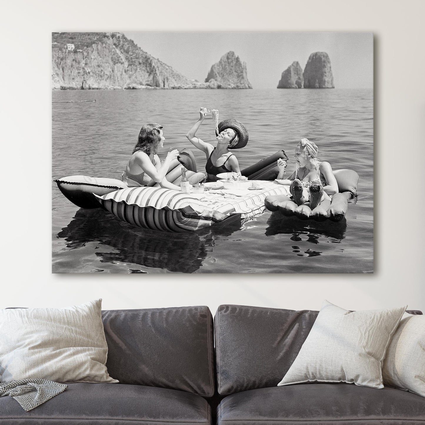 Three Women Eat Spaghetti Pasta On Lake Capri