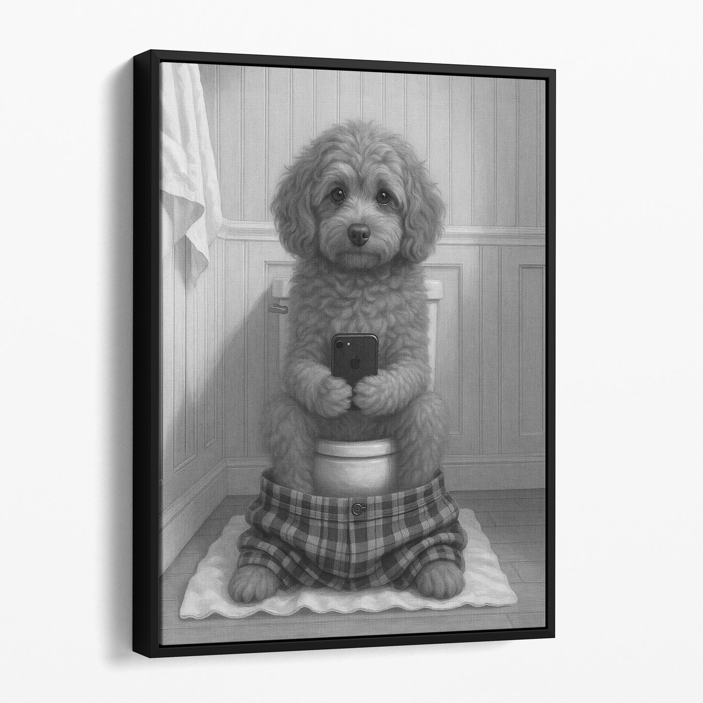 Cavapoo On The Phone On The Toilet