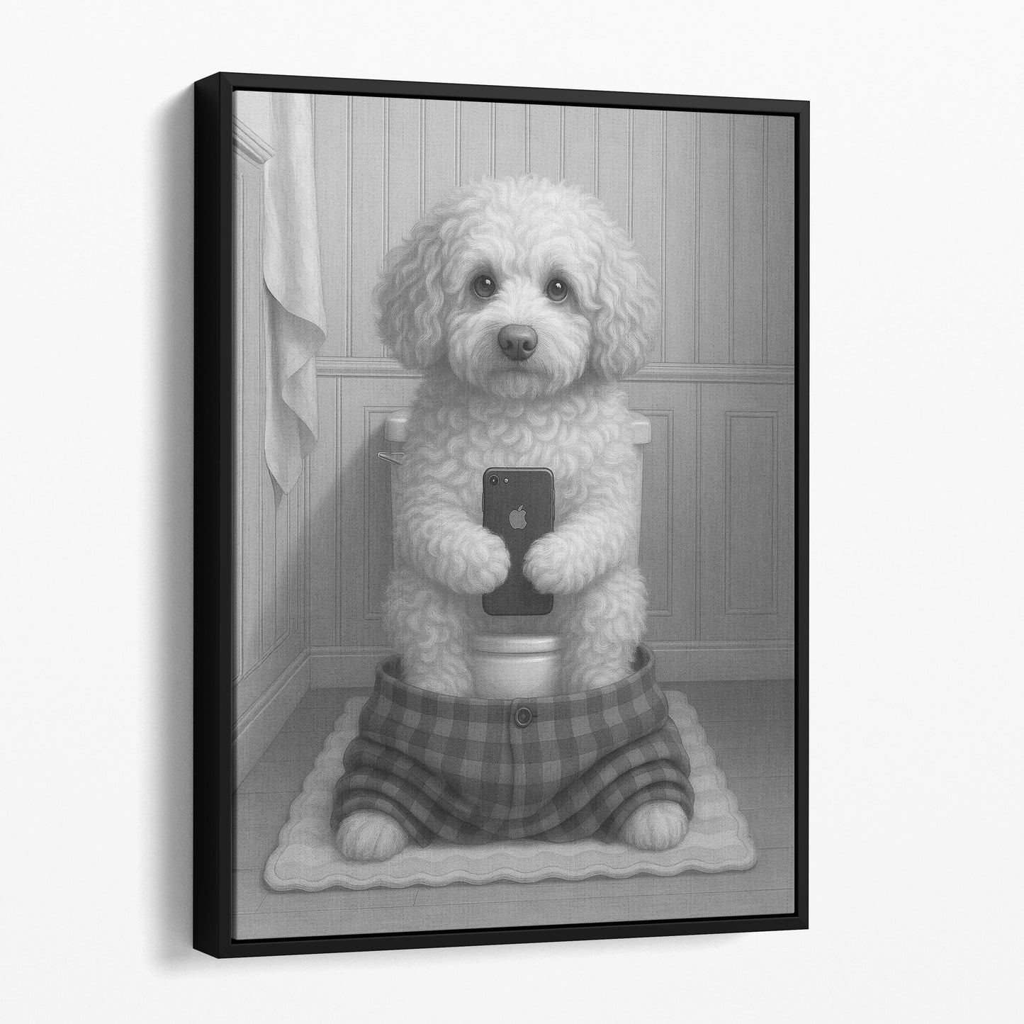 Cockapoo Dog On The Phone On The Toilet