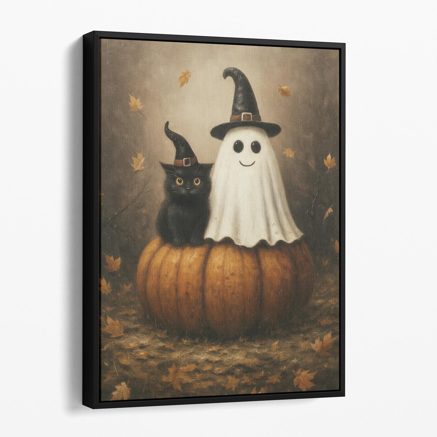 Ghost And Black Cat On A Giant Pumpkin