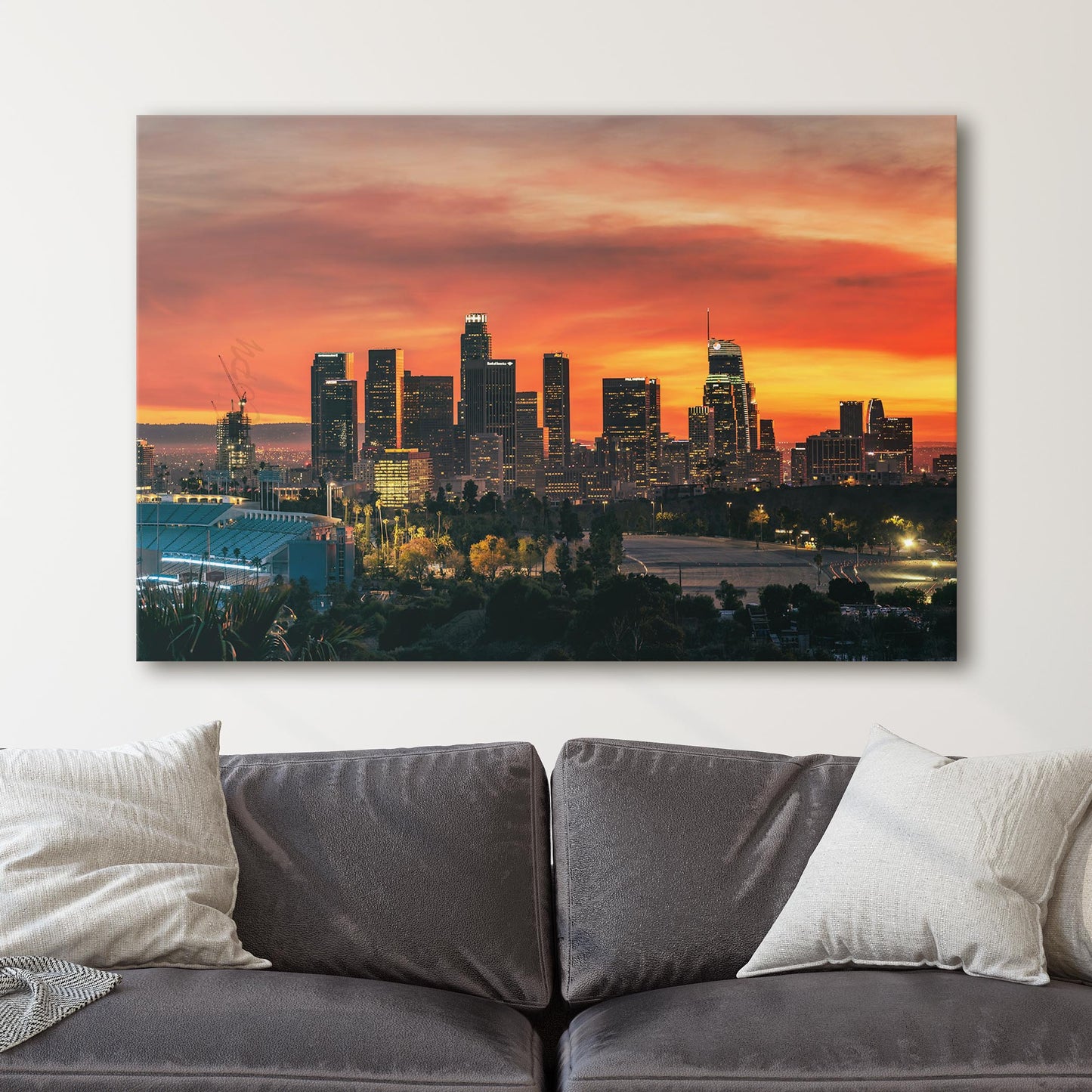 Los Angeles Downtown Sunset with Dodger Stadium