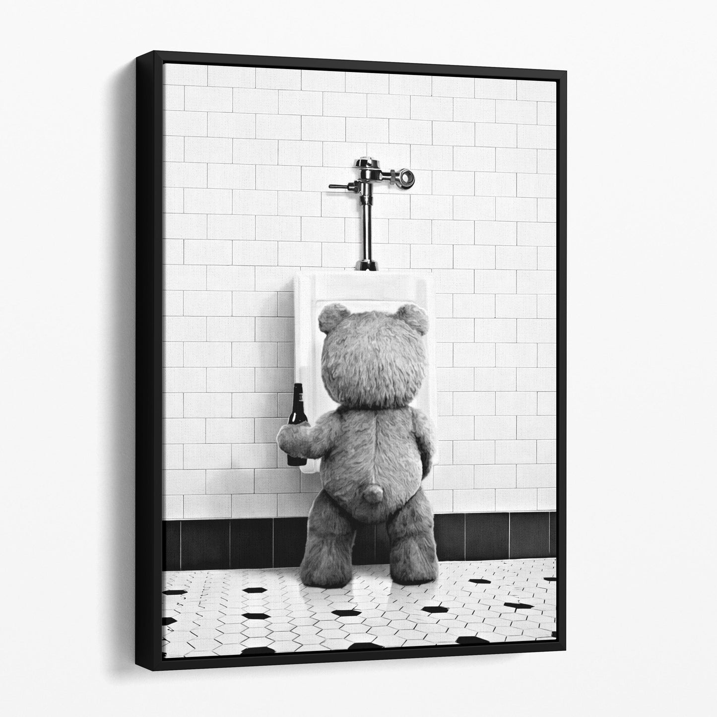 Teddy Bear In The Bathroom With A Beer
