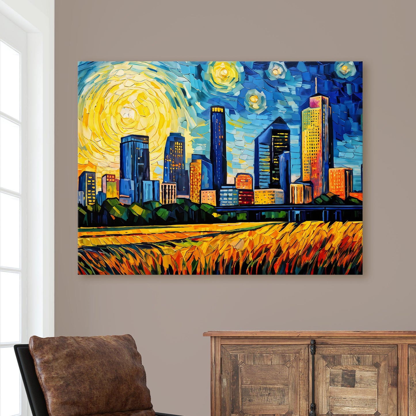 Houston Texas Skyline Van Gogh Starry Night