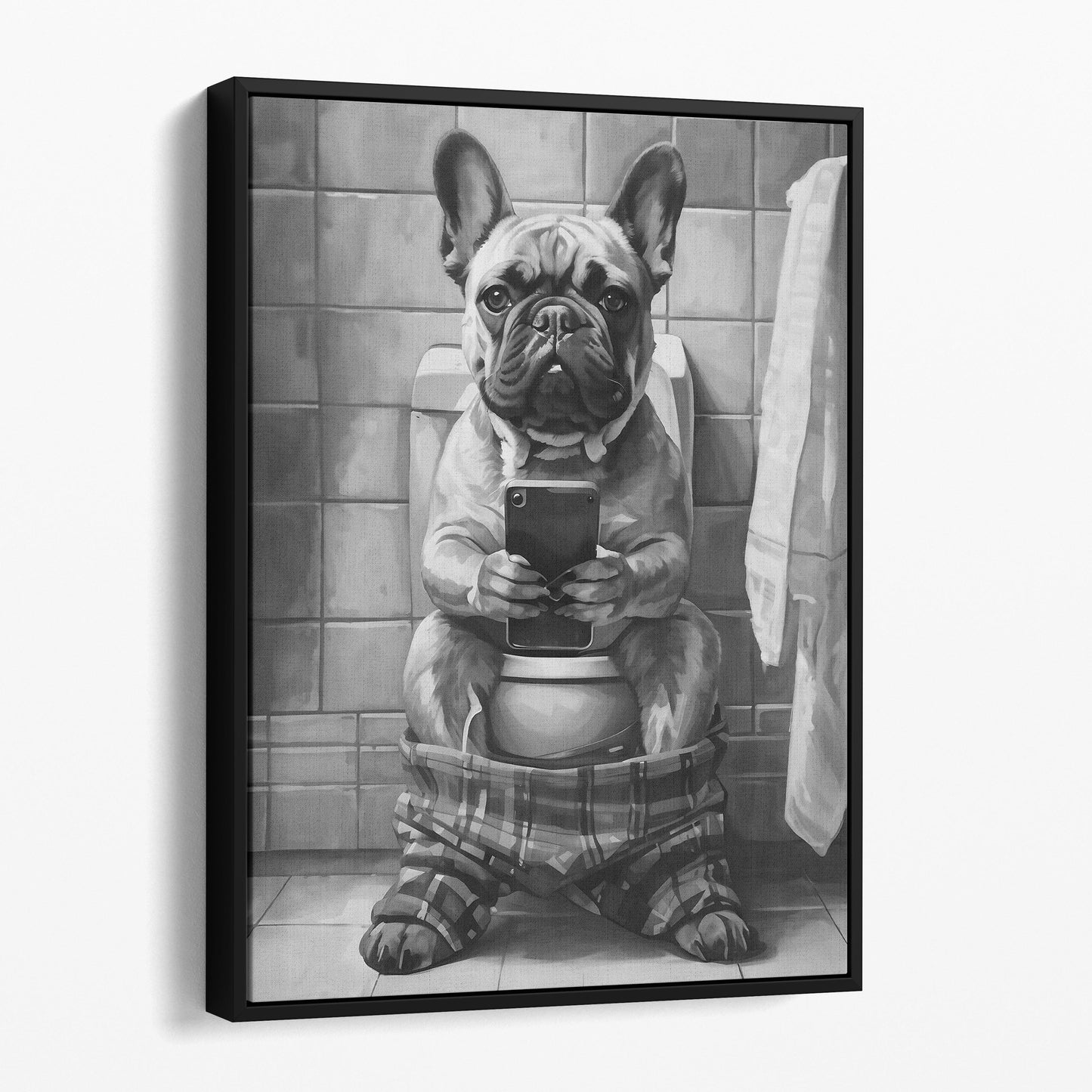 French Bulldog On The Phone On The Toilet