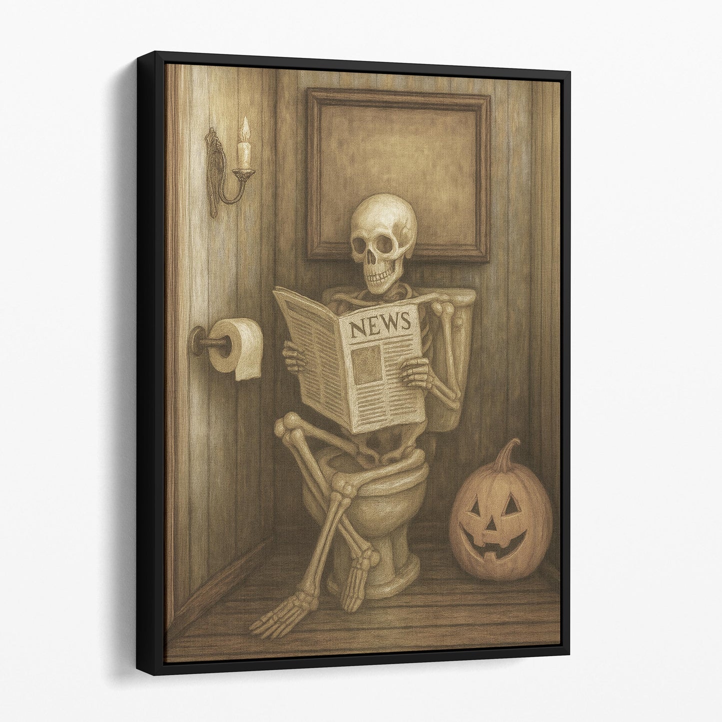 Skeleton Reading The Newspaper On The Toilet