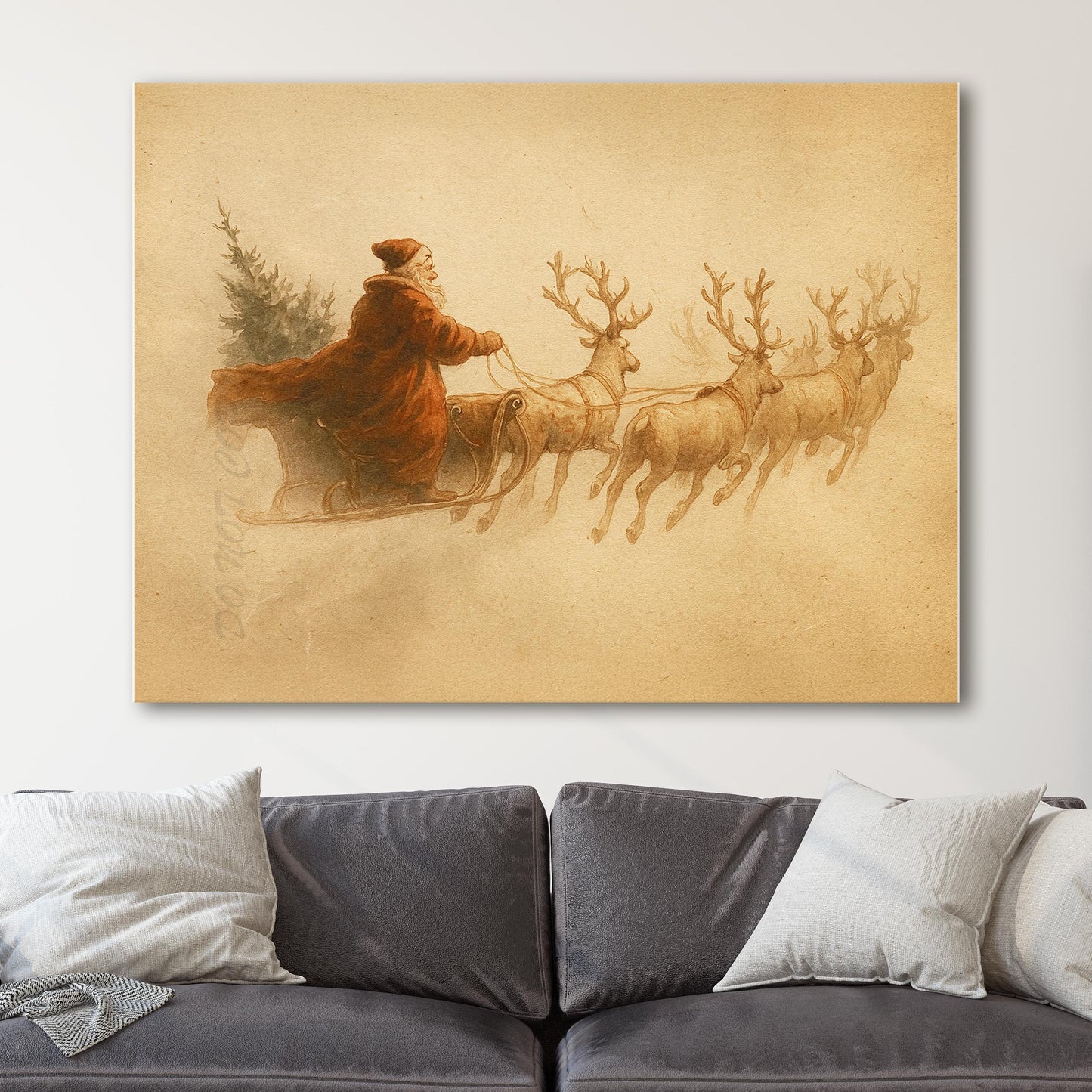 Vintage Santa Claus Sleigh With Reindeer