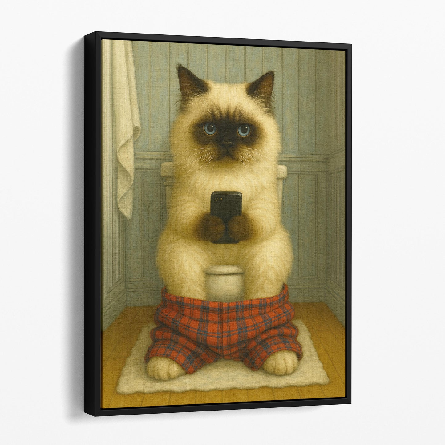 Himalayan Cat On The Phone On The Toilet