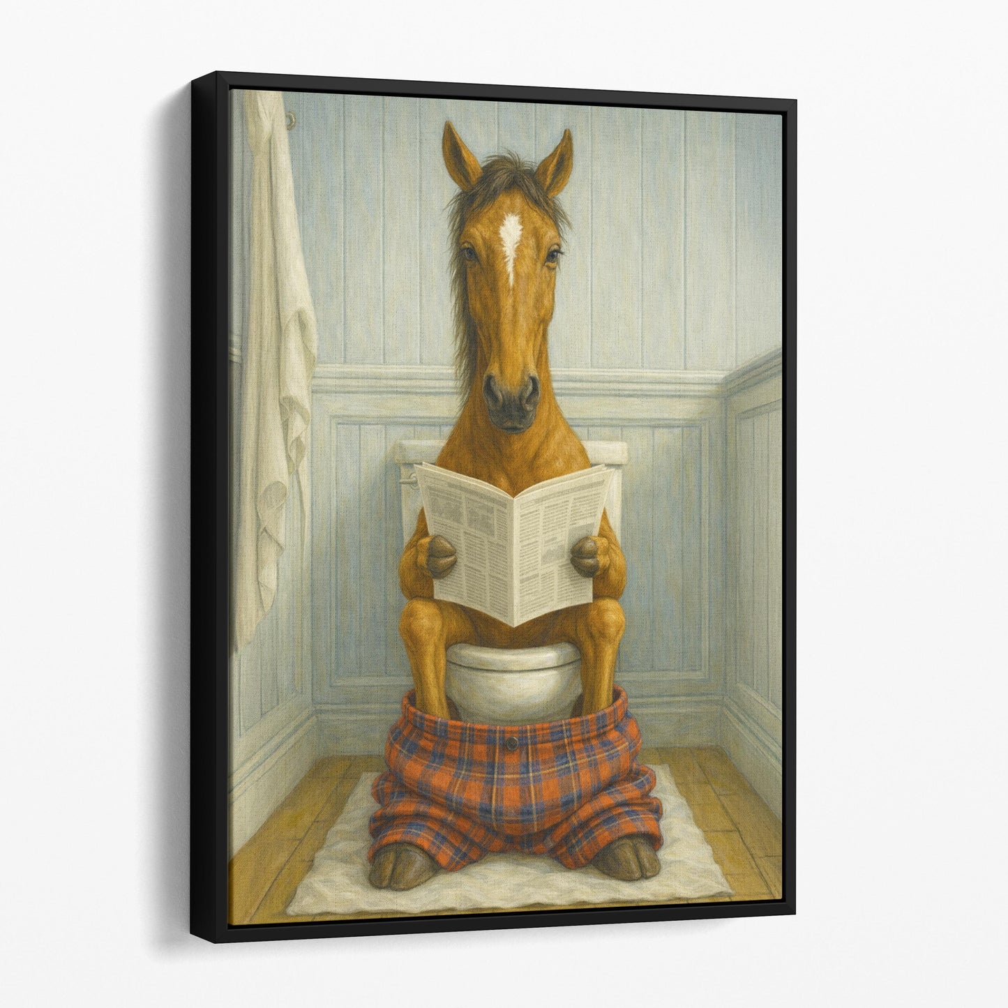 Horse Reading The Newspaper On The Toilet