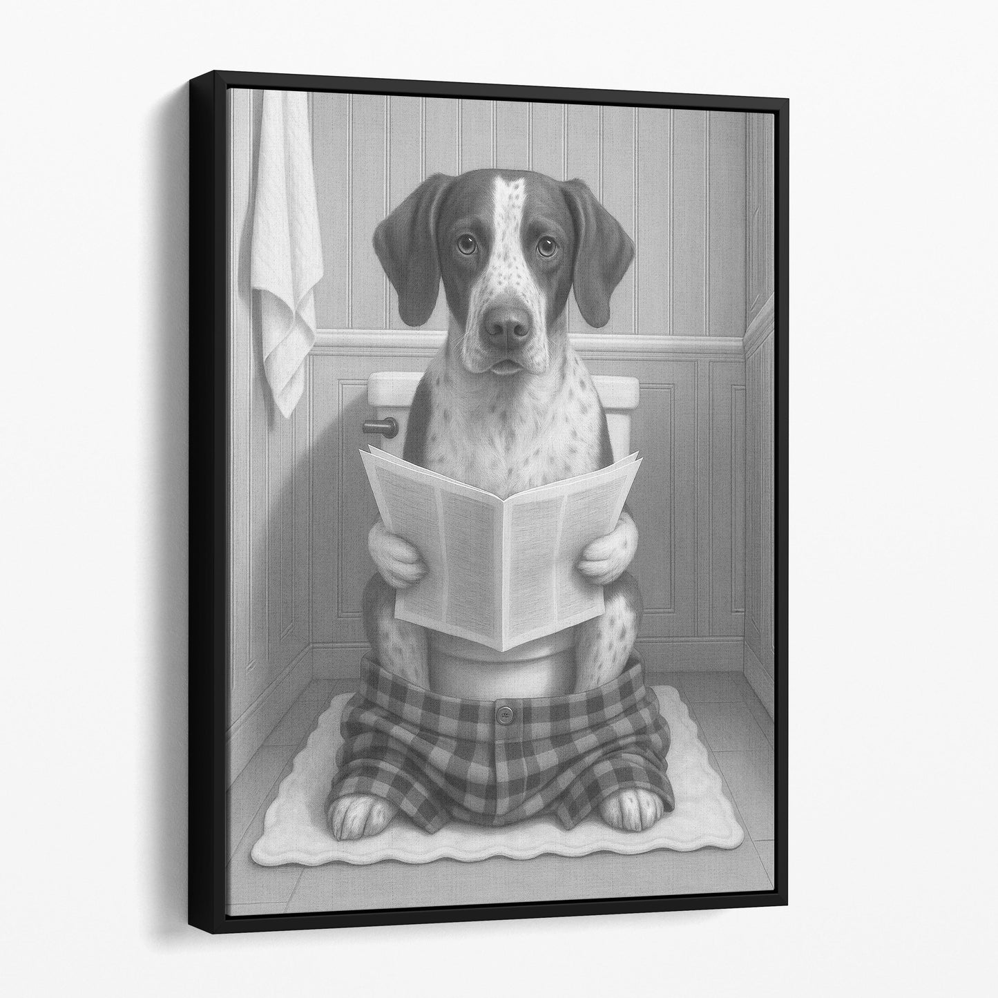 German Shorthaired Pointer Dog Reading The Newspaper On The Toilet