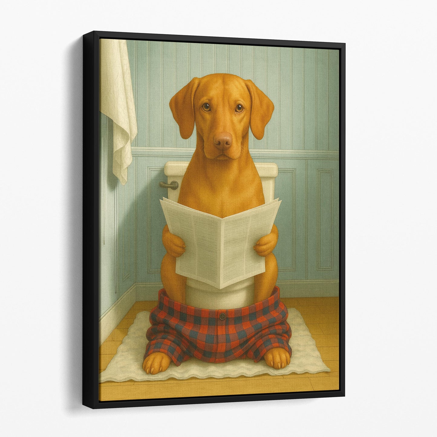 Vizsla Dog Reading The Newspaper On The Toilet