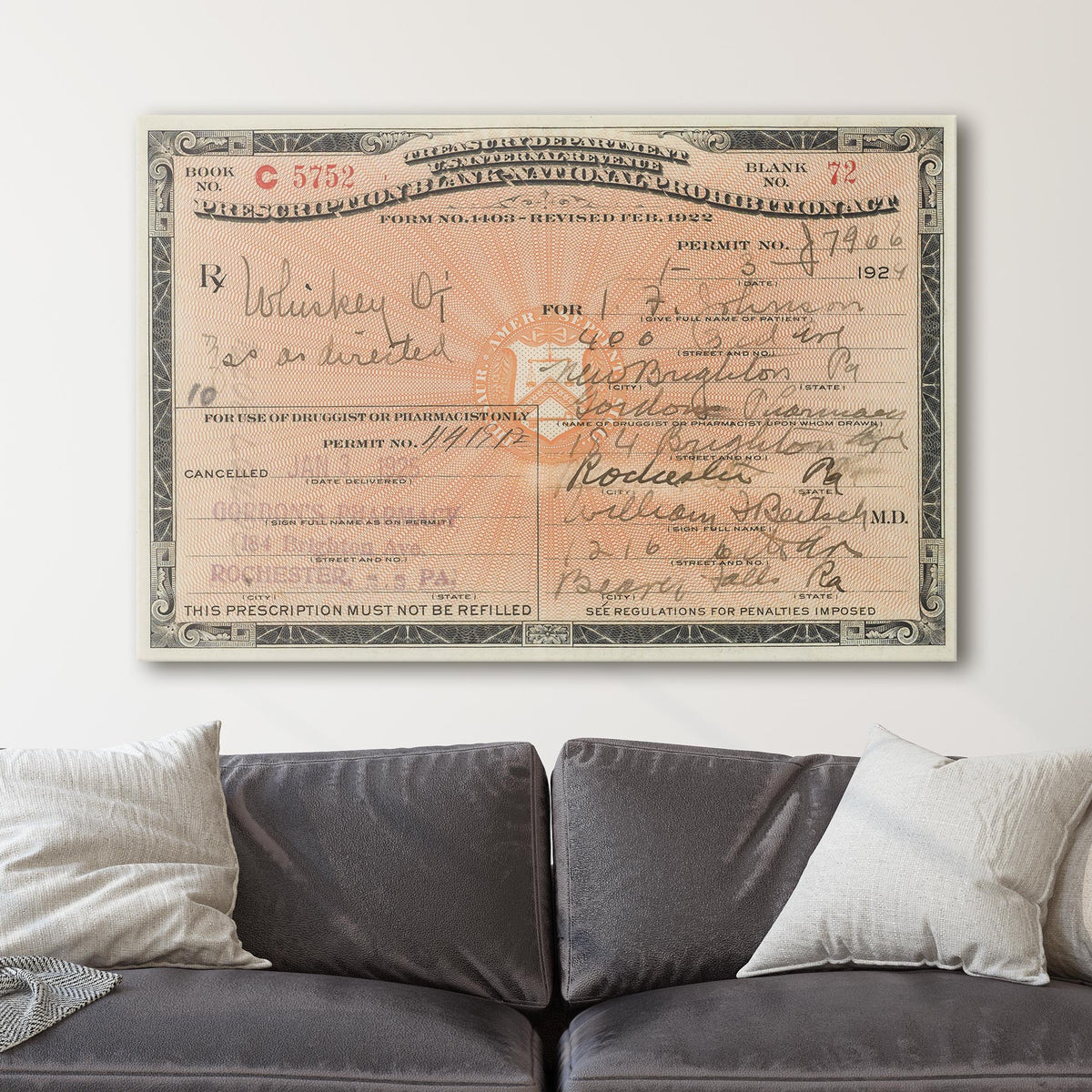 Prohibition Liquor Prescription - Medicinal Whiskey License