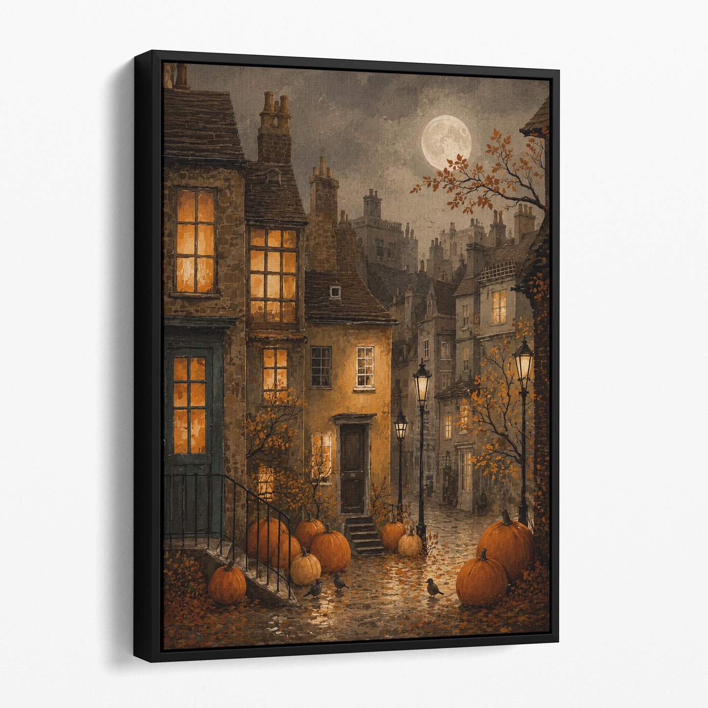 Moonlit Autumn Village Alley