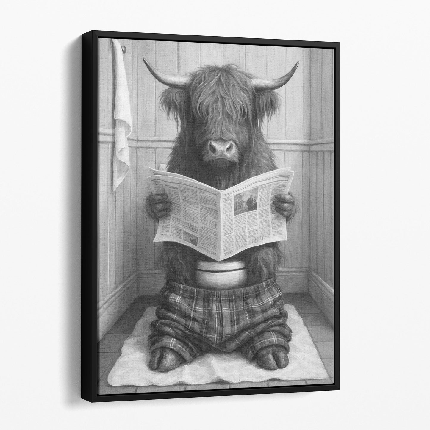 Highland Cow Reading The Newspaper On The Toilet