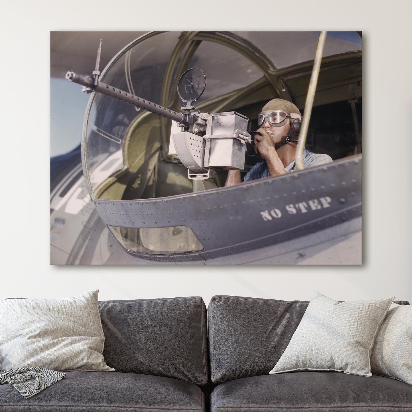 Aiming Machine Gun On American Warplane, World War Two