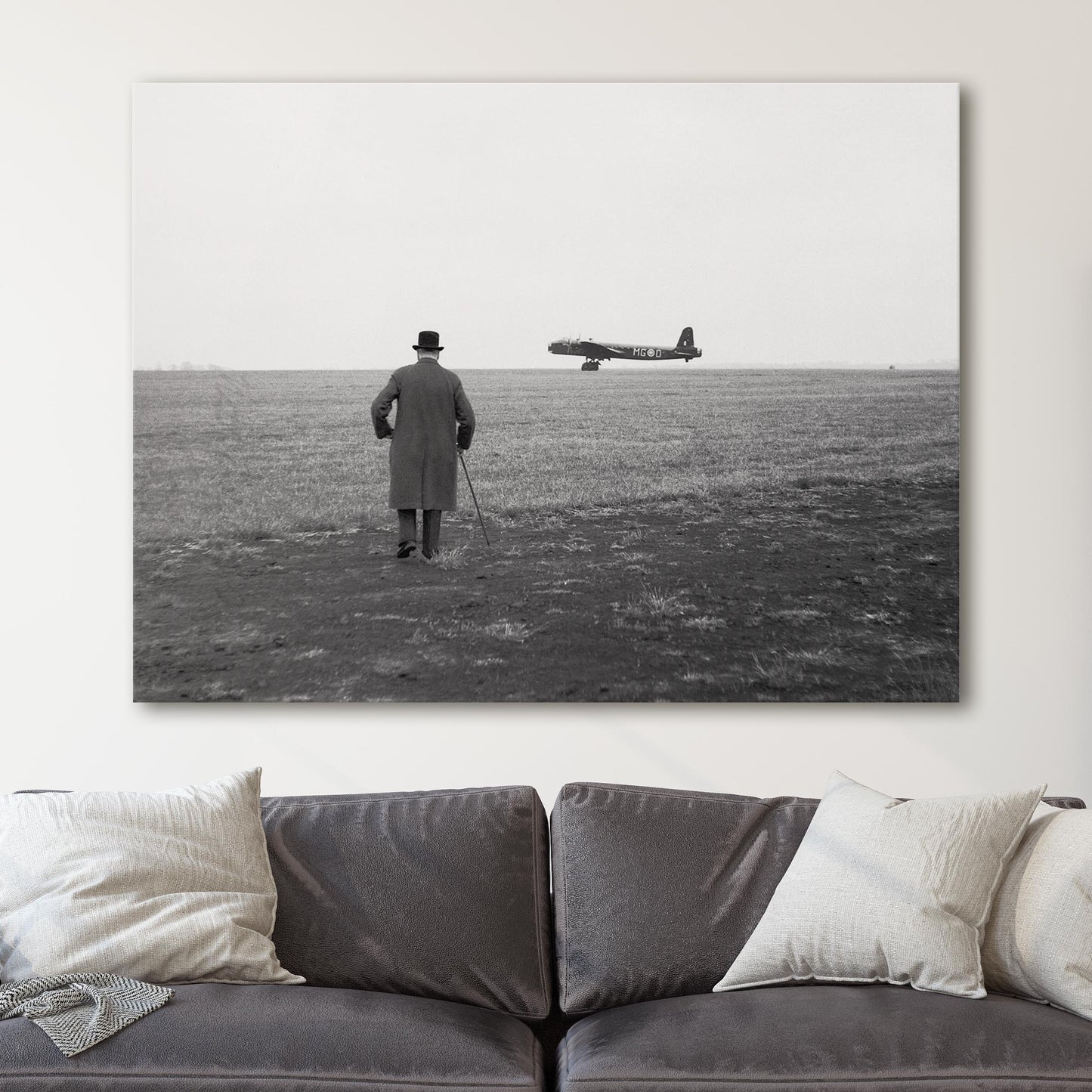 Winston Churchill Watching A Short Stirling Bomber Airplane Take Off