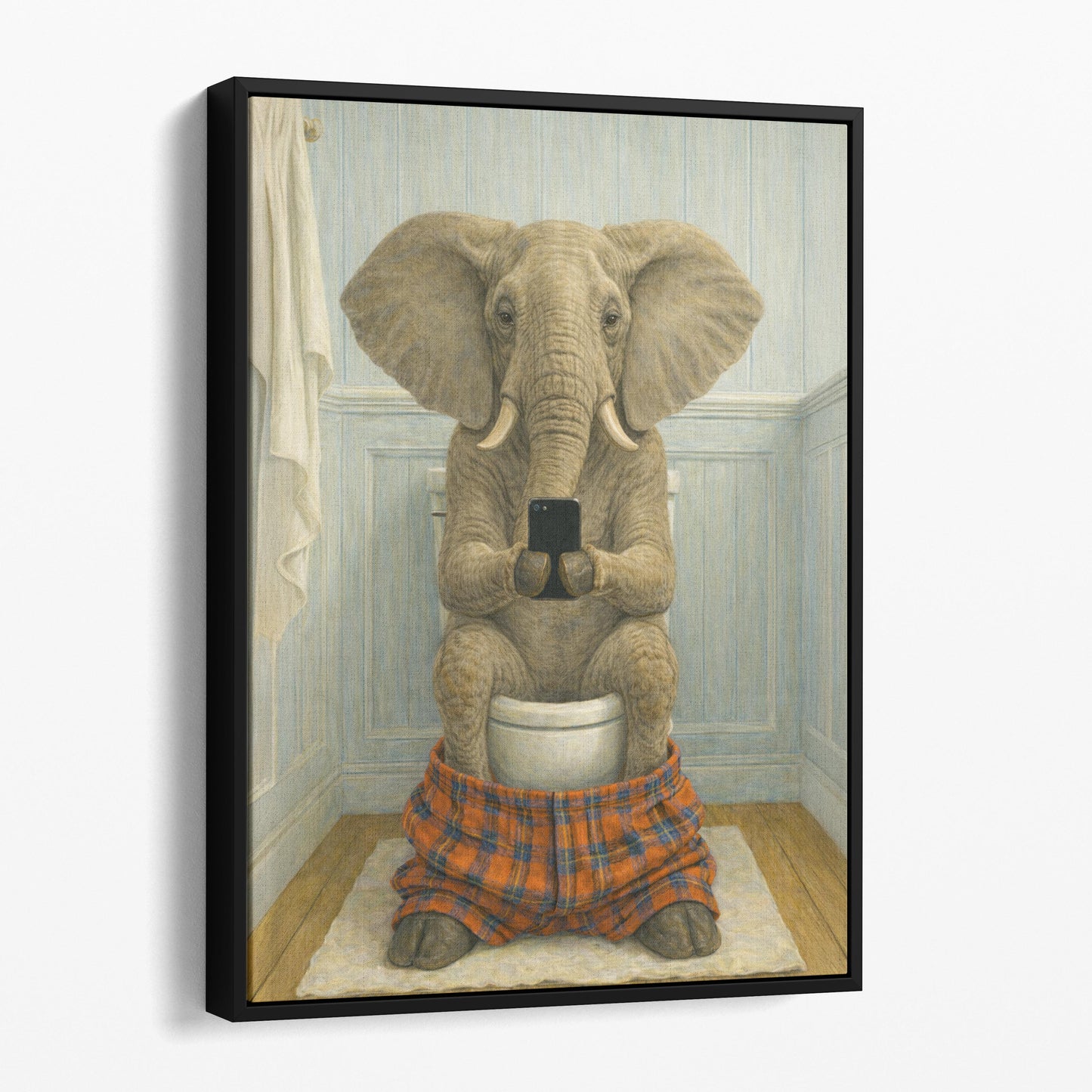 Elephant On The Phone On The Toilet
