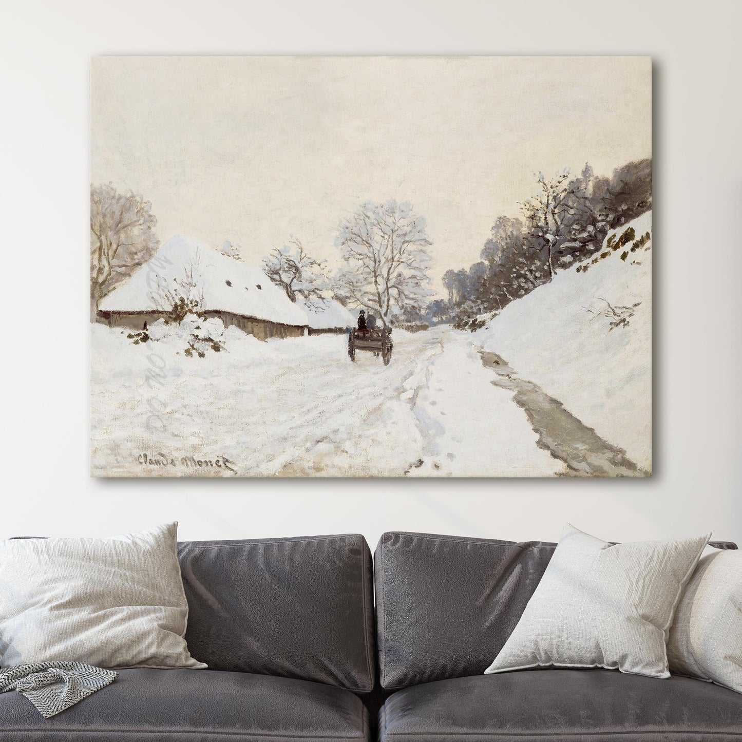 A Cart on the Snowy Road at Honfleur by Claude Monet
