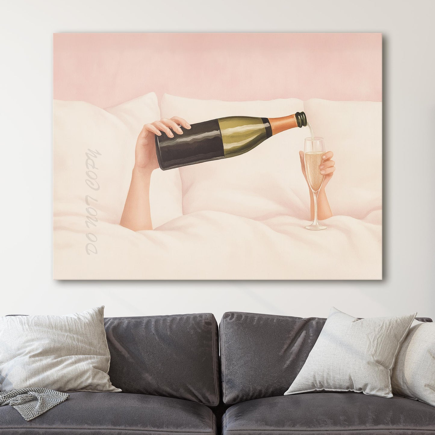 Woman Pouring Champagne In Bed