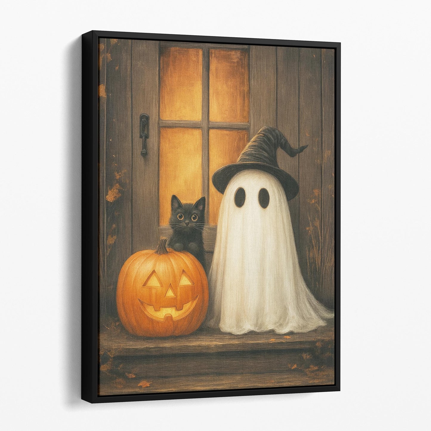 Ghost With A Black Cat And Pumpkin