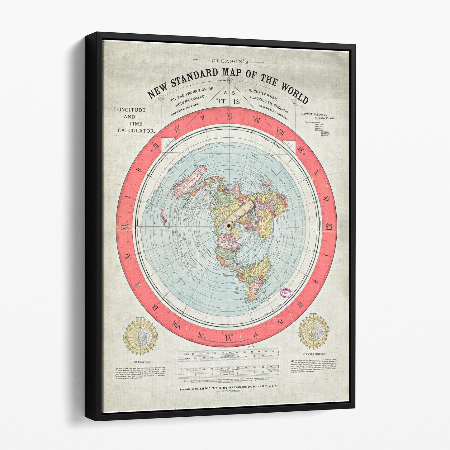 Flat Earth Map Alexander Gleason's New Standard Map Of The World 1892