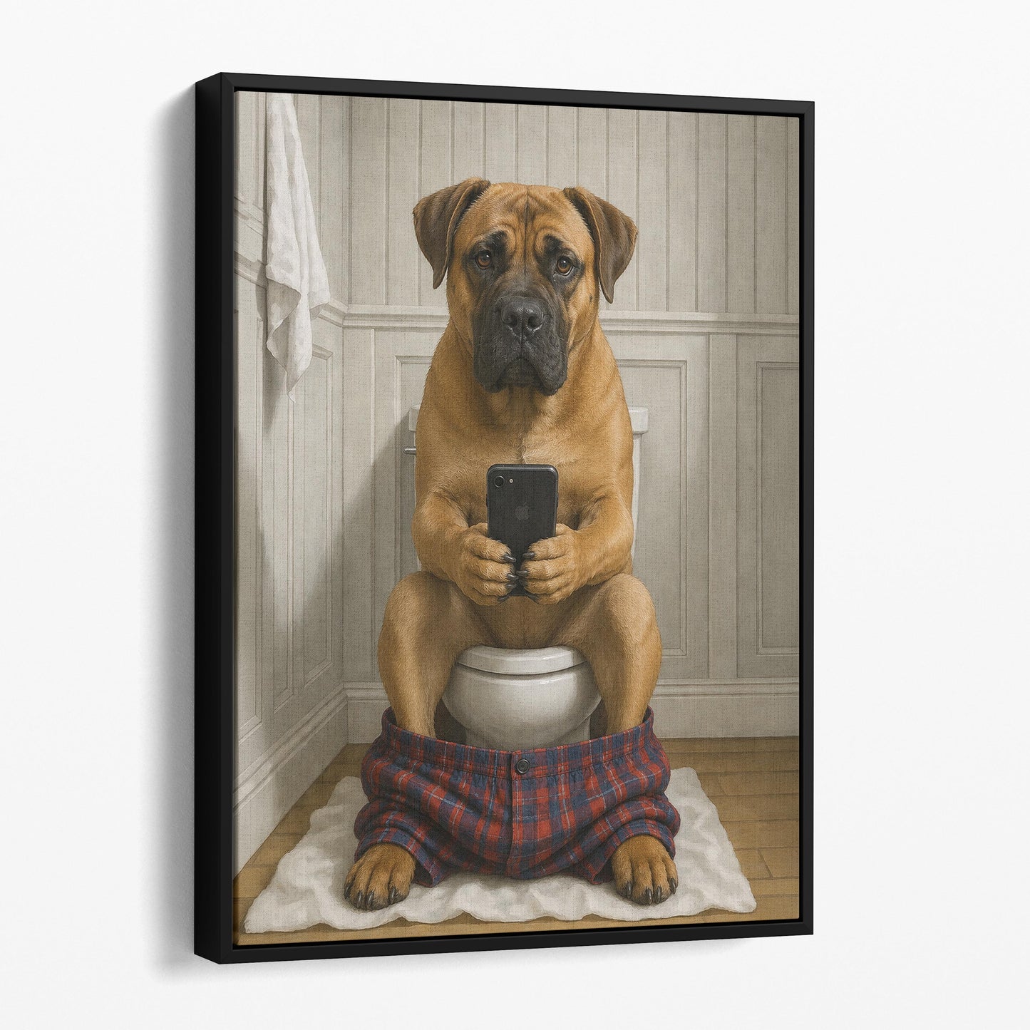 Boerboel Dog On The Phone On The Toilet