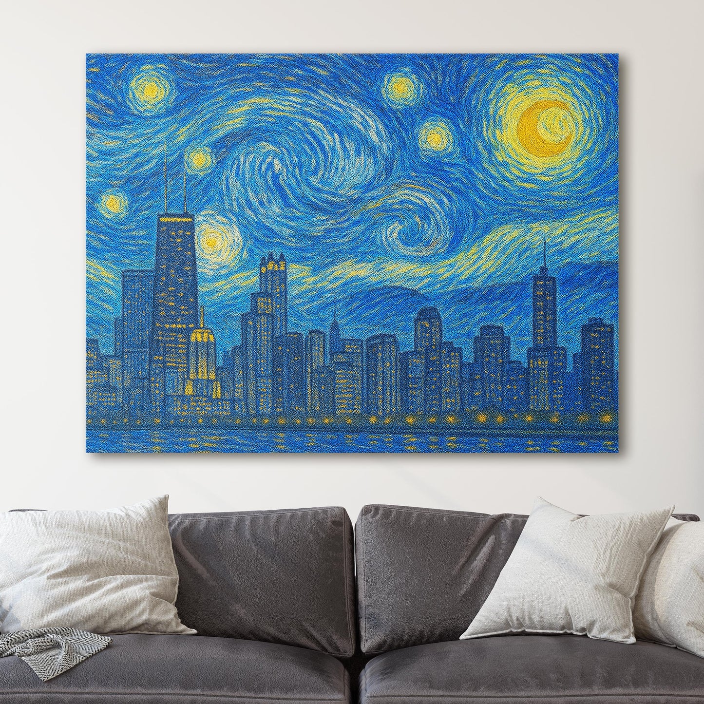 Chicago City Skyline Van Gogh Starry Night