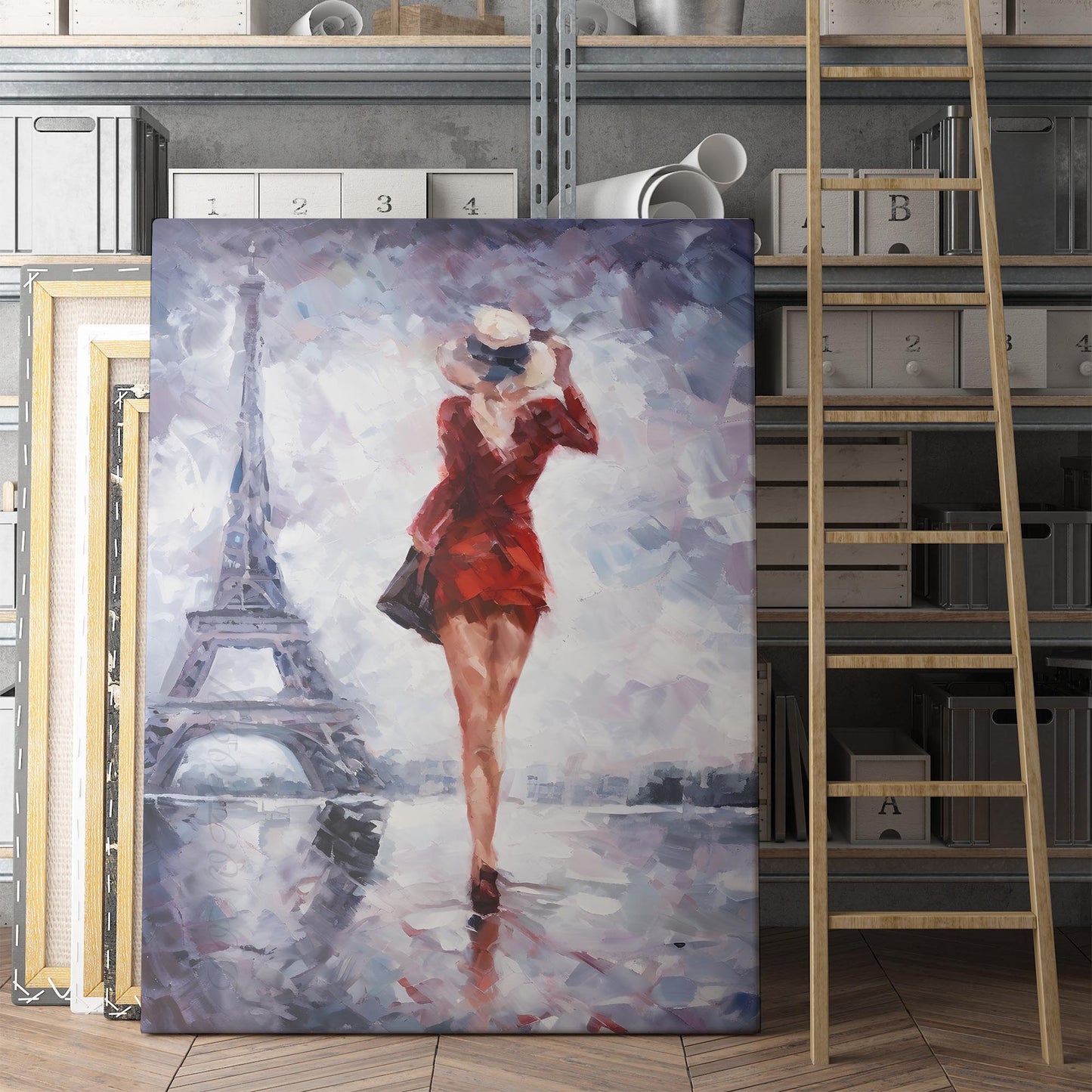 Girl In Red Dress by Eiffel Tower