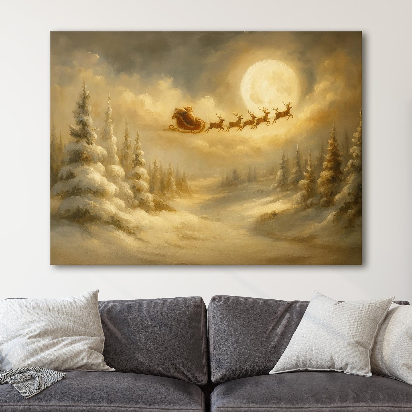 Santa Sleigh Over Full Moon