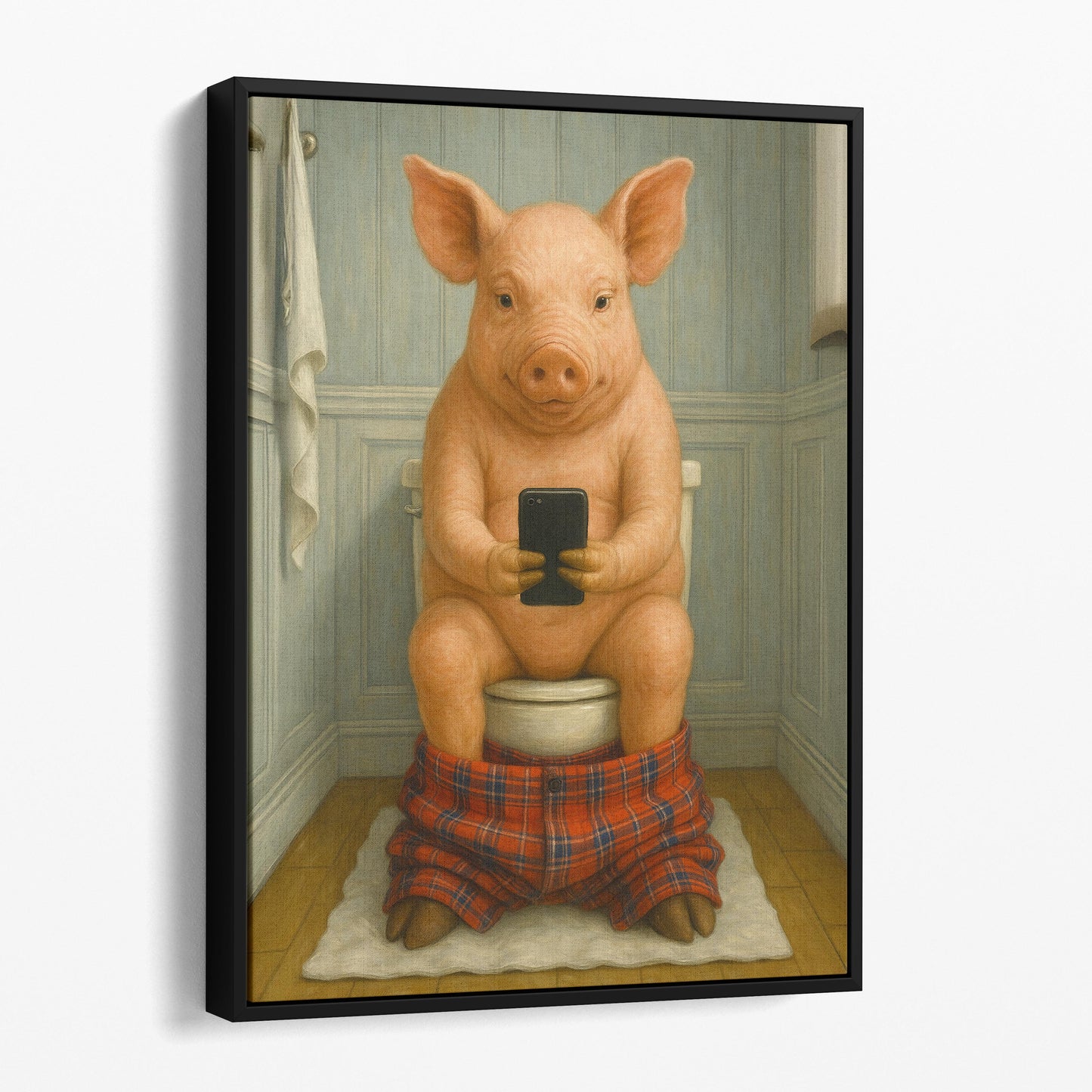 Pig On The Phone On The Toilet