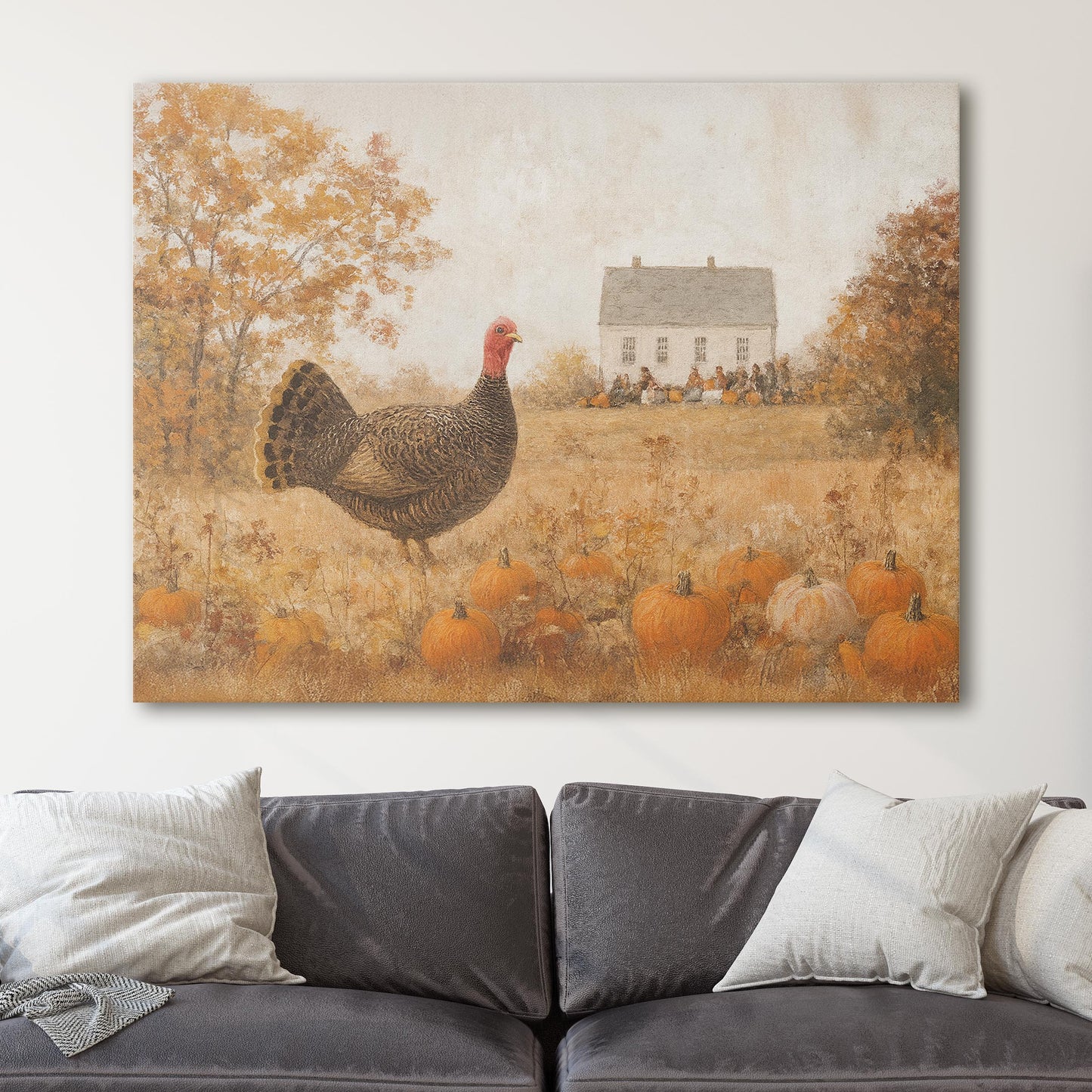 Turkey In Pumpkin Field