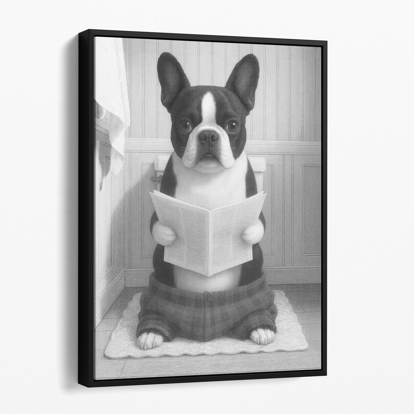French Bulldog Reading The Newspaper On The Toilet
