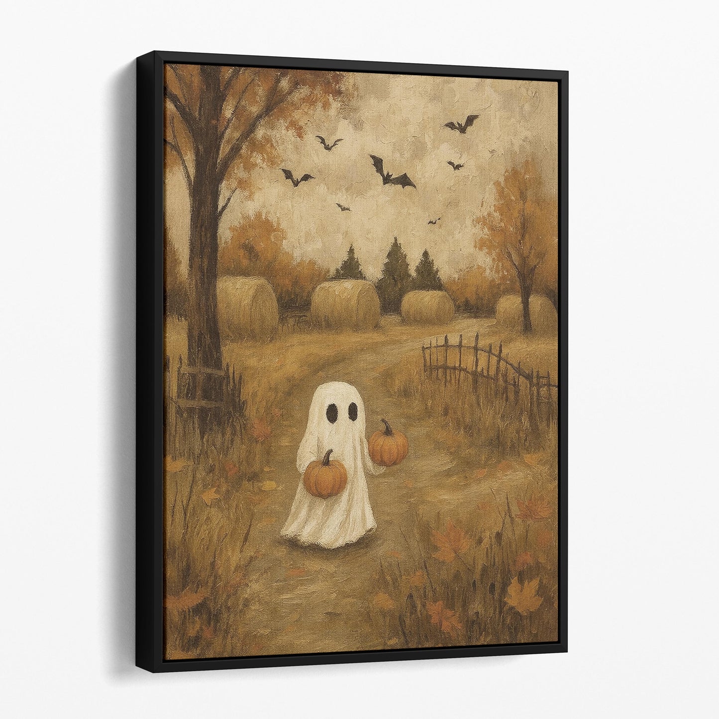 Ghost In Autumn Field With Pumpkins